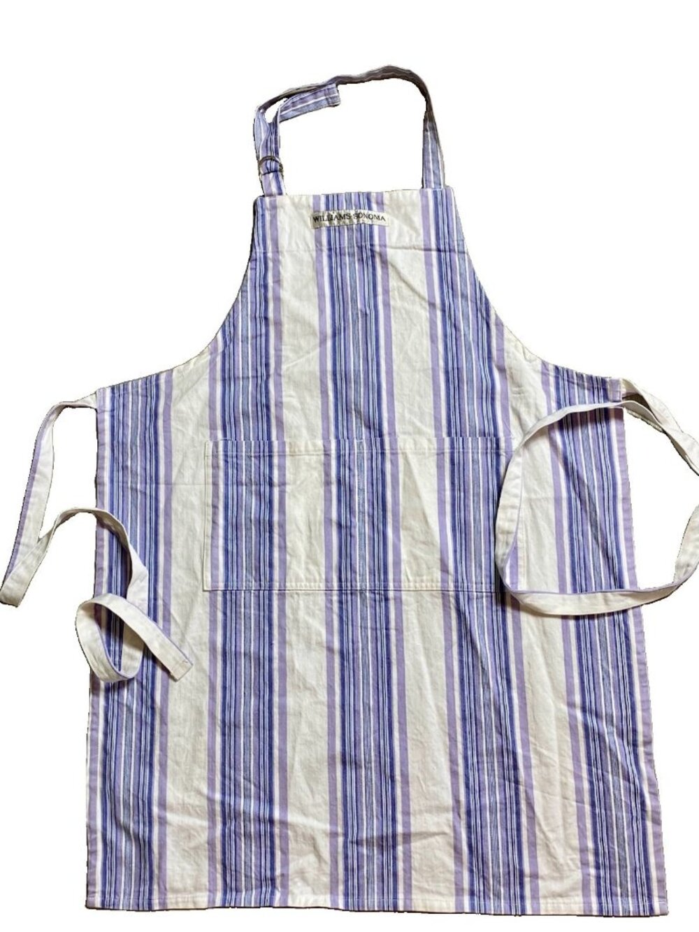 Williams Sonoma Classic Stripe Full Apron Blue Lavender Cottage Farmhouse Cotton